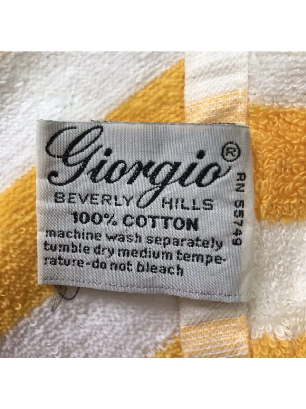 Vintage GIORGIO BEVERLY HILLS Beach Pool TOWEL YELLOW White Stripes 80’s EUC